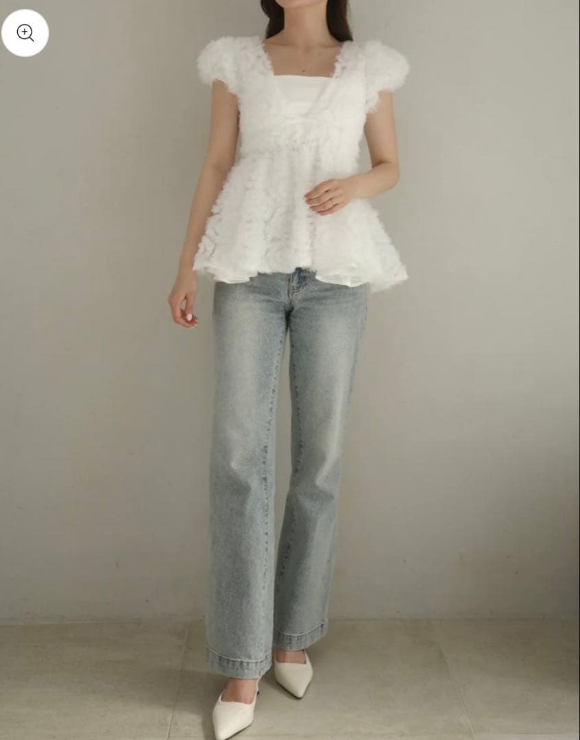 polauraフラワーぺプラムバックリボンチュニック ホワイト