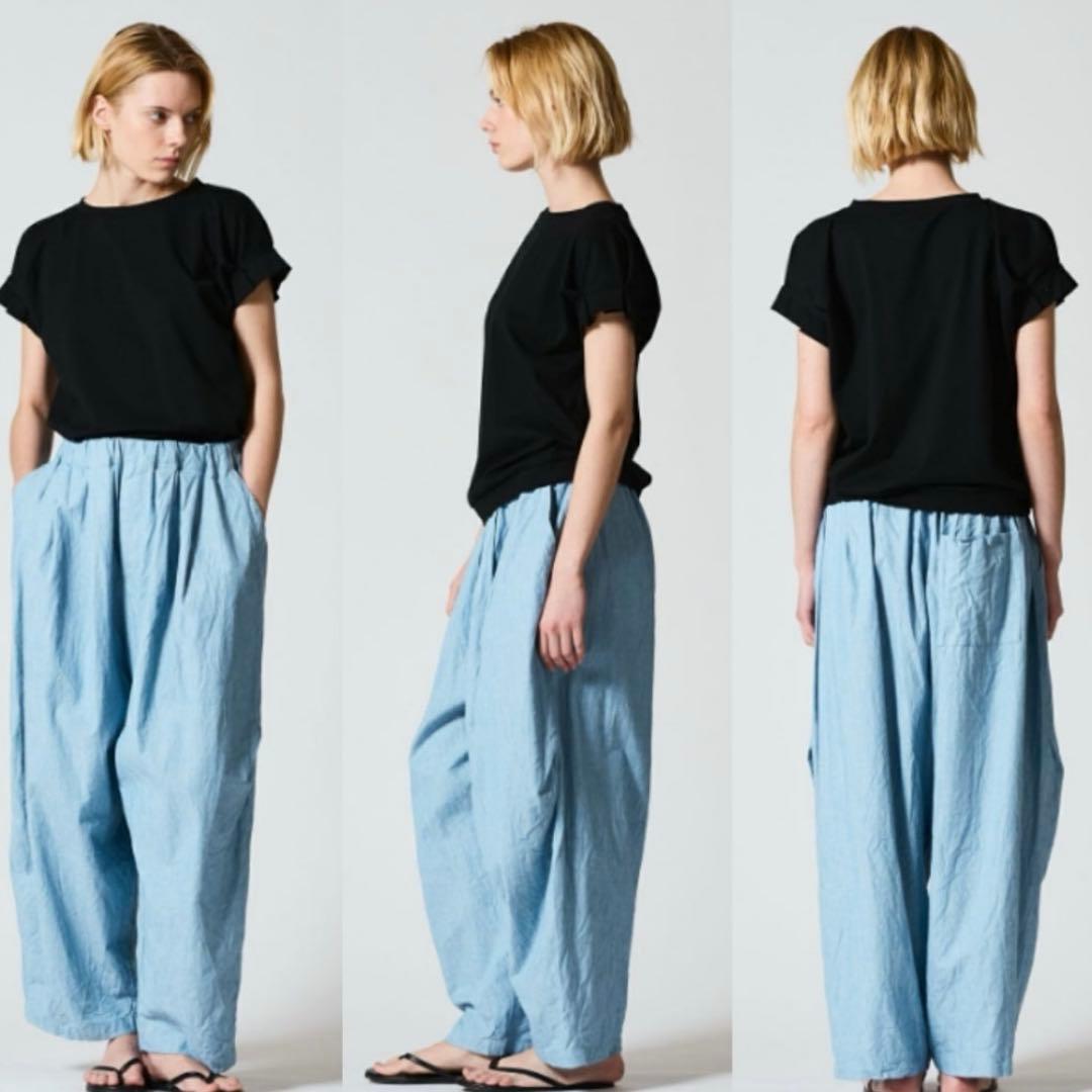 manna１度着用の美品⭐︎ミズイロインド シャンブレーワイドカーゴパンツ