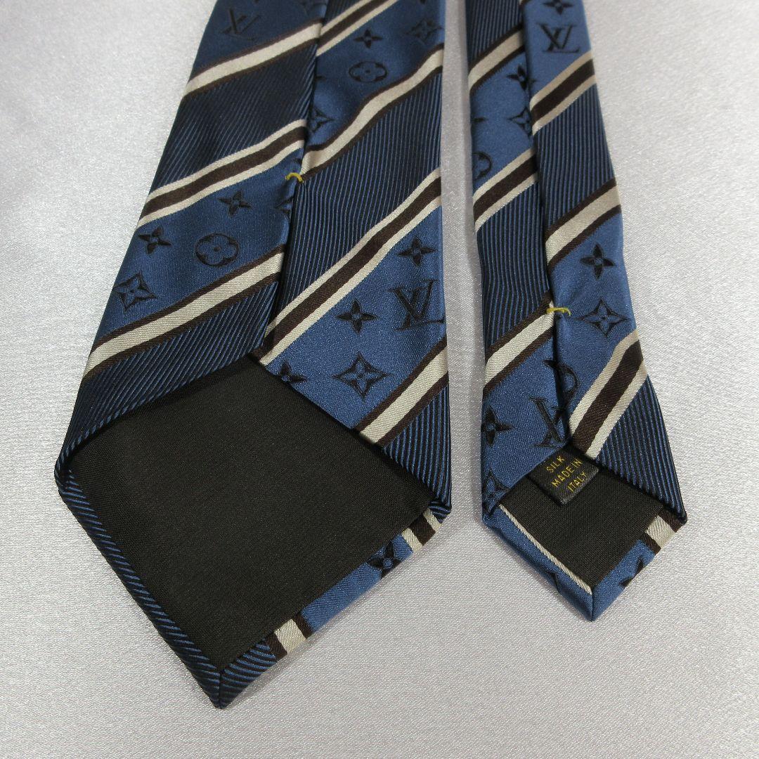 ルイヴィトン　モノグラム　ストライプ　ネイビーブルー　ネクタイ