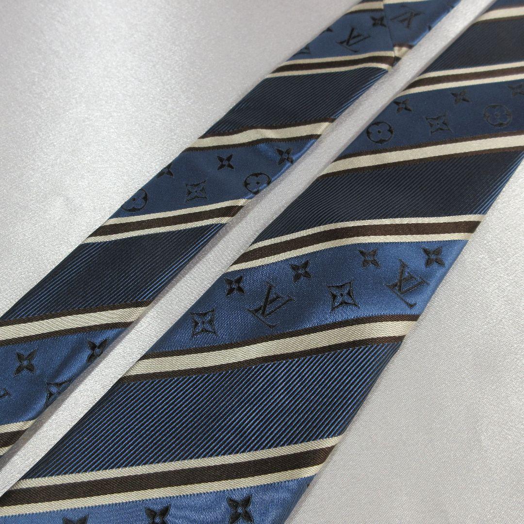 ルイヴィトン　モノグラム　ストライプ　ネイビーブルー　ネクタイ