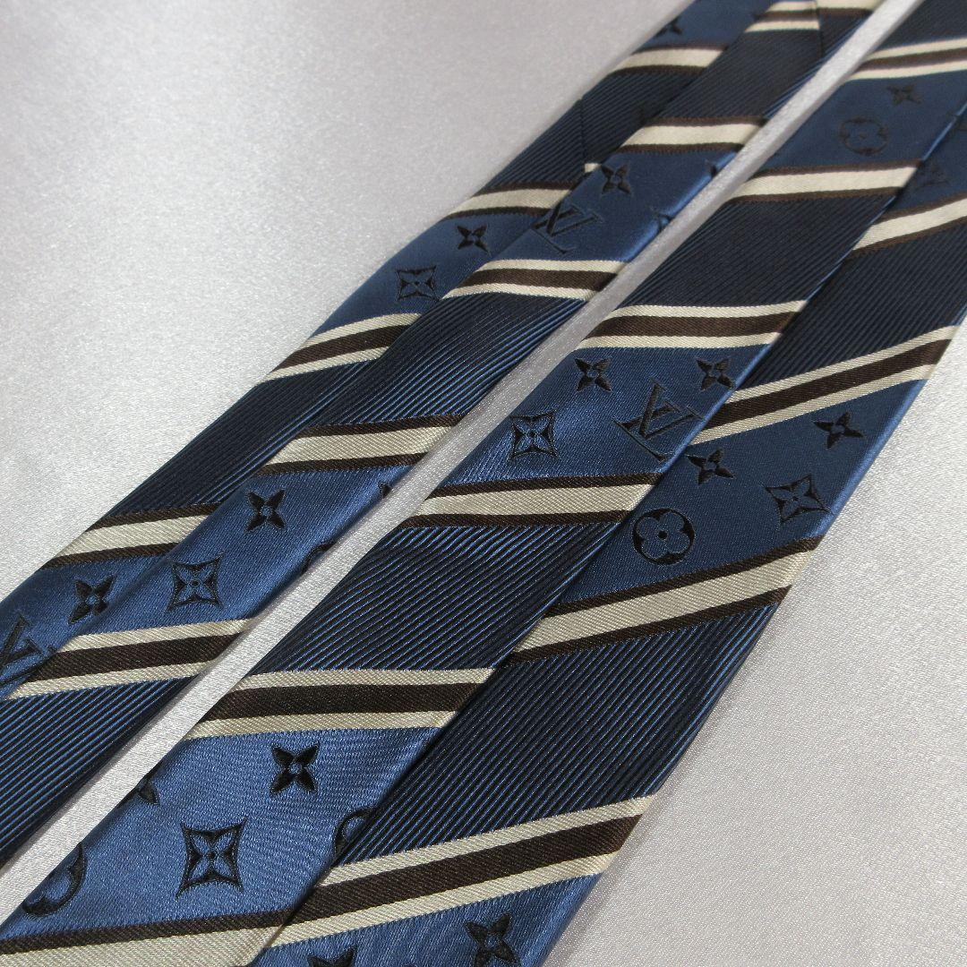 ルイヴィトン　モノグラム　ストライプ　ネイビーブルー　ネクタイ