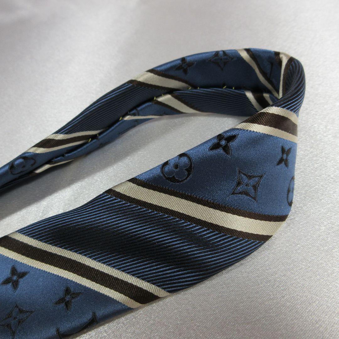 ルイヴィトン　モノグラム　ストライプ　ネイビーブルー　ネクタイ