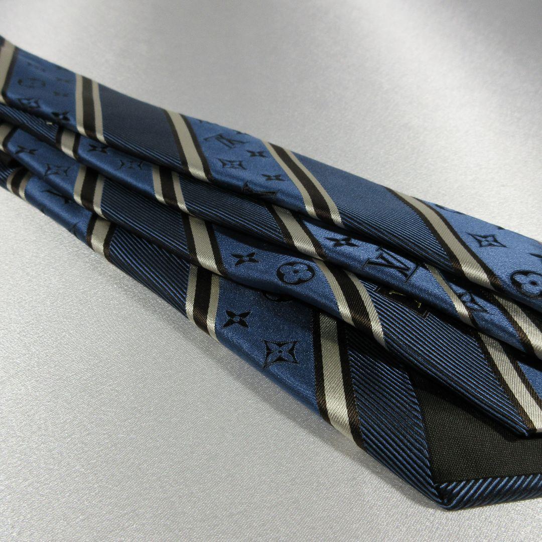 ルイヴィトン　モノグラム　ストライプ　ネイビーブルー　ネクタイ