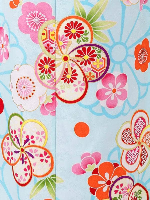 四つ身セット　ねじり梅柄　ブルー