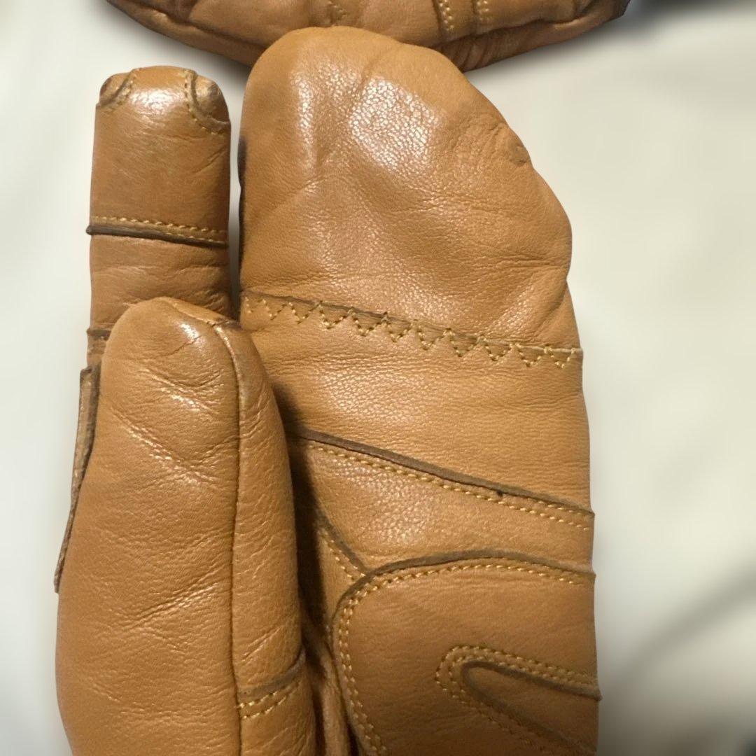 松岡手袋 スリーフィンガー レザー ミトングローブ 茶色 サイズS