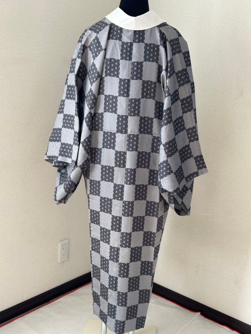 正絹　高級　長襦袢　変わり市松　麻の葉文　袷　ほぼ未使用