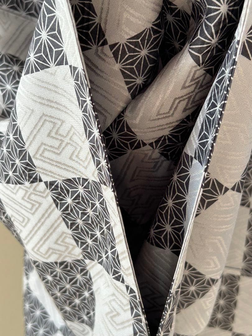 正絹　高級　長襦袢　変わり市松　麻の葉文　袷　ほぼ未使用