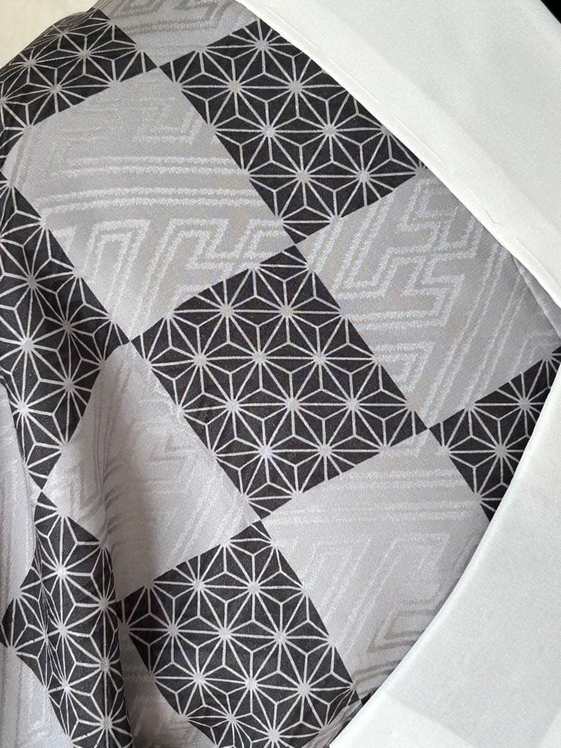 正絹　高級　長襦袢　変わり市松　麻の葉文　袷　ほぼ未使用