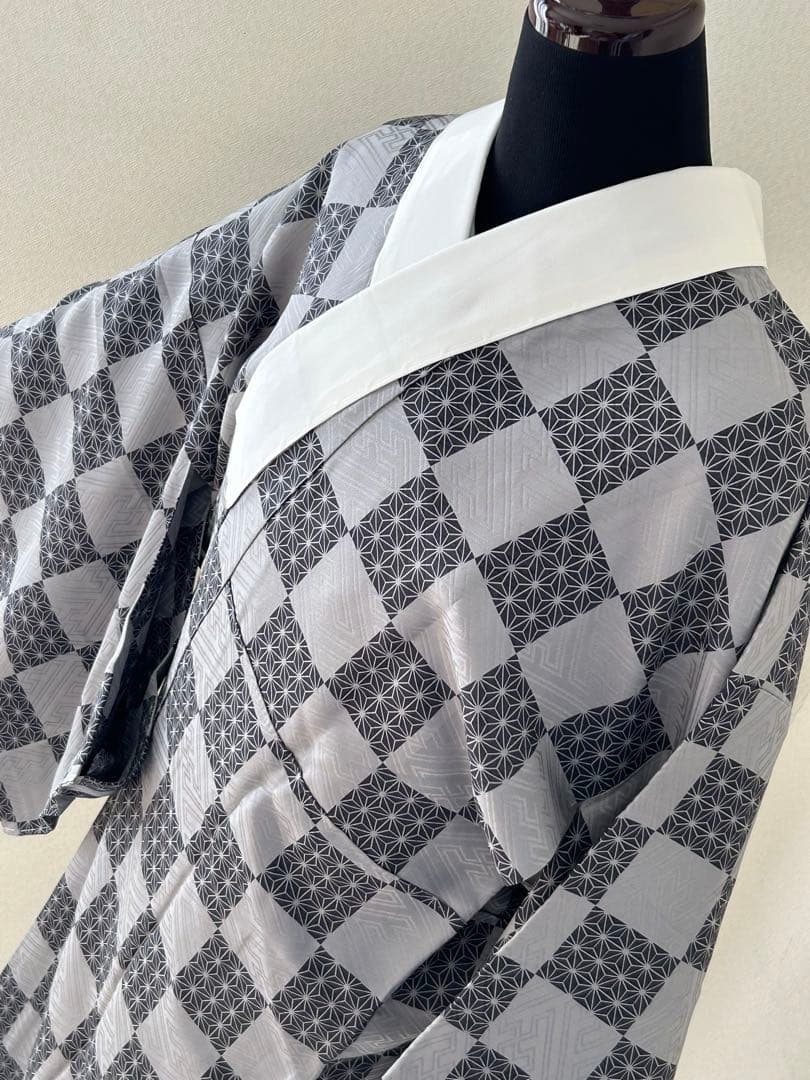 正絹　高級　長襦袢　変わり市松　麻の葉文　袷　ほぼ未使用