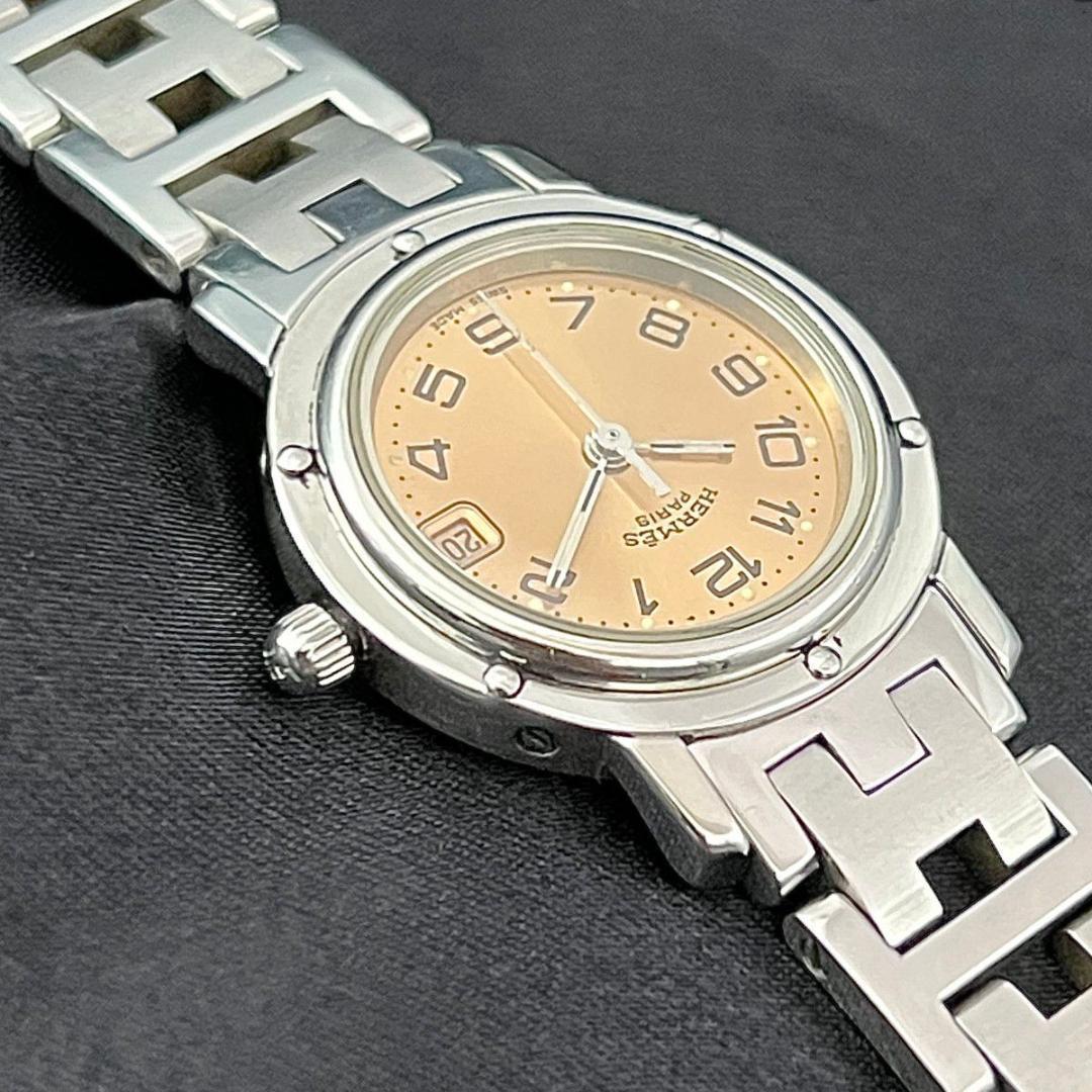 【新品電池】 エルメス クリッパー アイボリー文字盤 シルバーブレスレット 稼働