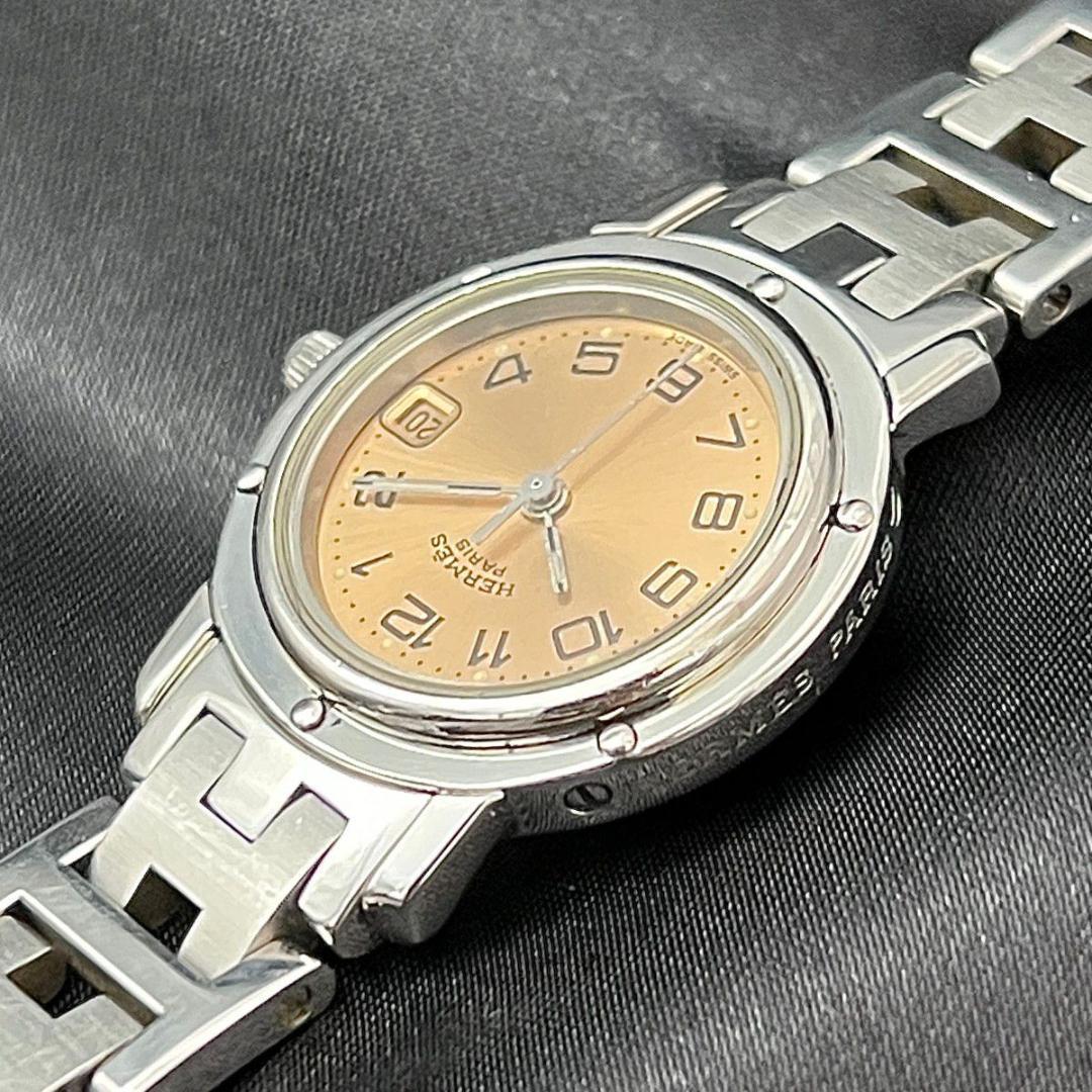 【新品電池】 エルメス クリッパー アイボリー文字盤 シルバーブレスレット 稼働