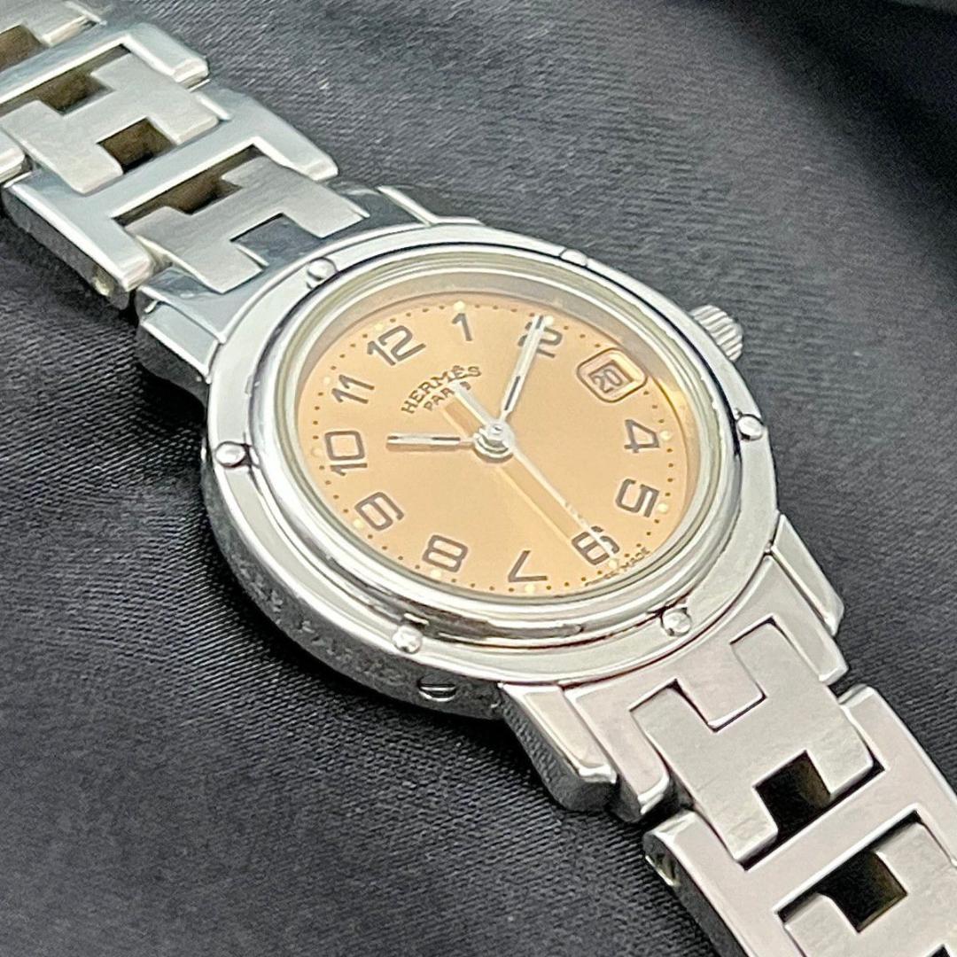 【新品電池】 エルメス クリッパー アイボリー文字盤 シルバーブレスレット 稼働