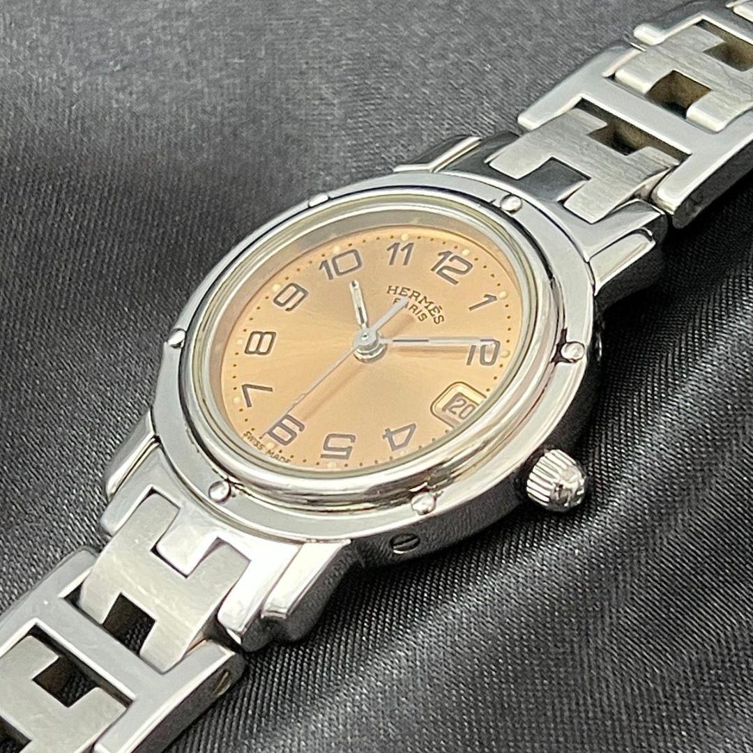 【新品電池】 エルメス クリッパー アイボリー文字盤 シルバーブレスレット 稼働