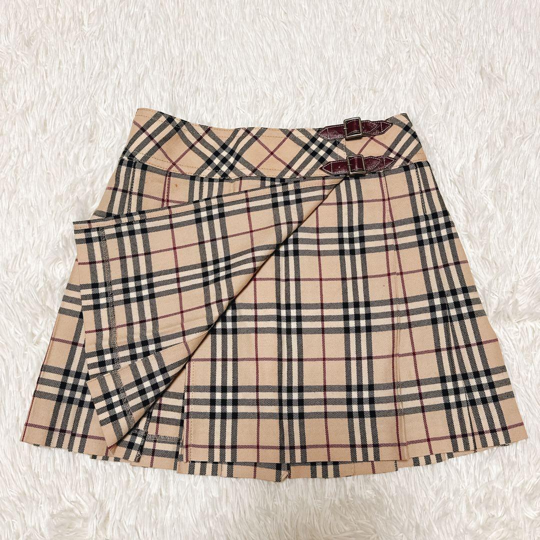 バーバリーブルーレーベル ノバチェック スカート ベージュ ロゴベルト 三陽商会