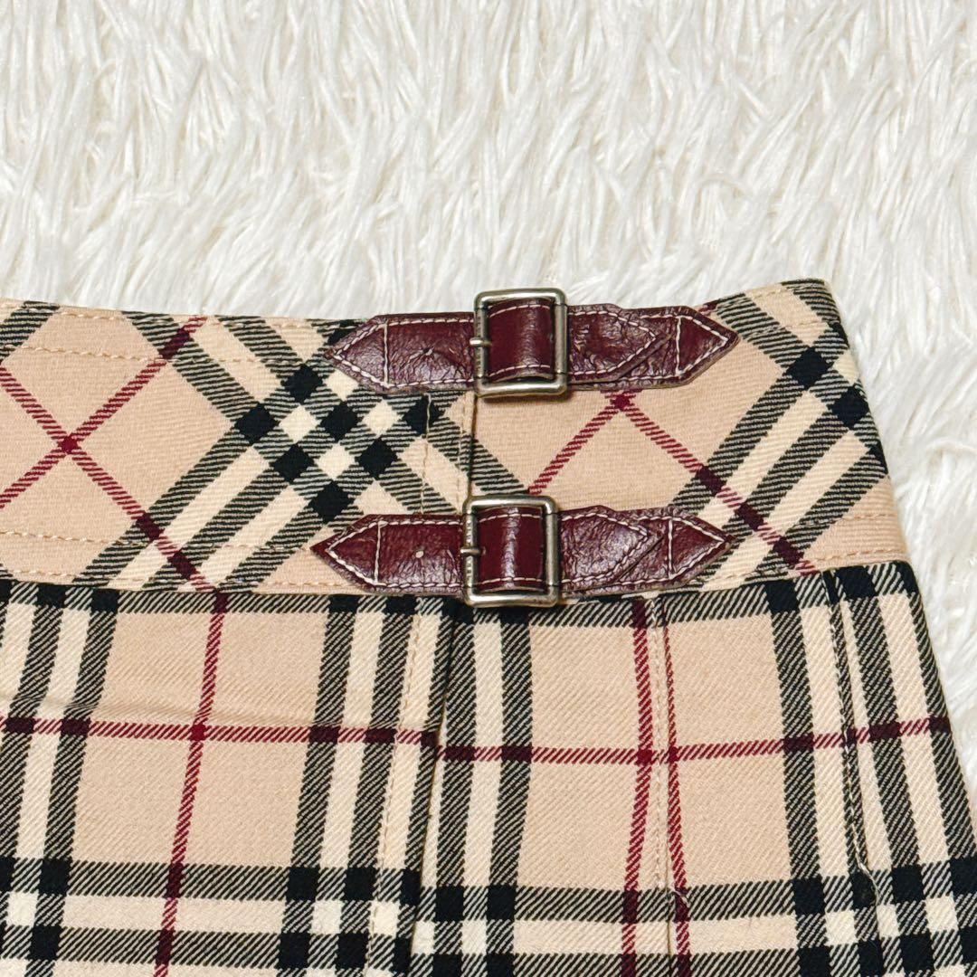 バーバリーブルーレーベル ノバチェック スカート ベージュ ロゴベルト 三陽商会