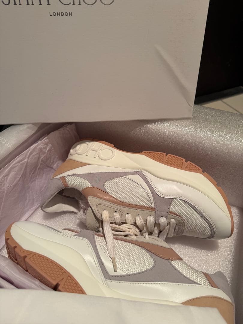 【新品未使用】Jimmy Chooレザースエードスニーカー