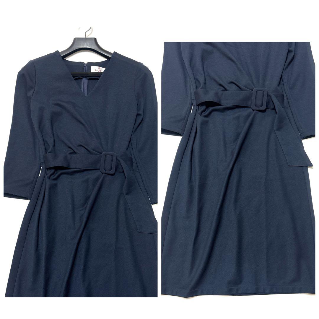 【美品】近年 ケイミー ダブルジャージーVネック デイリーワンピース 紺 L