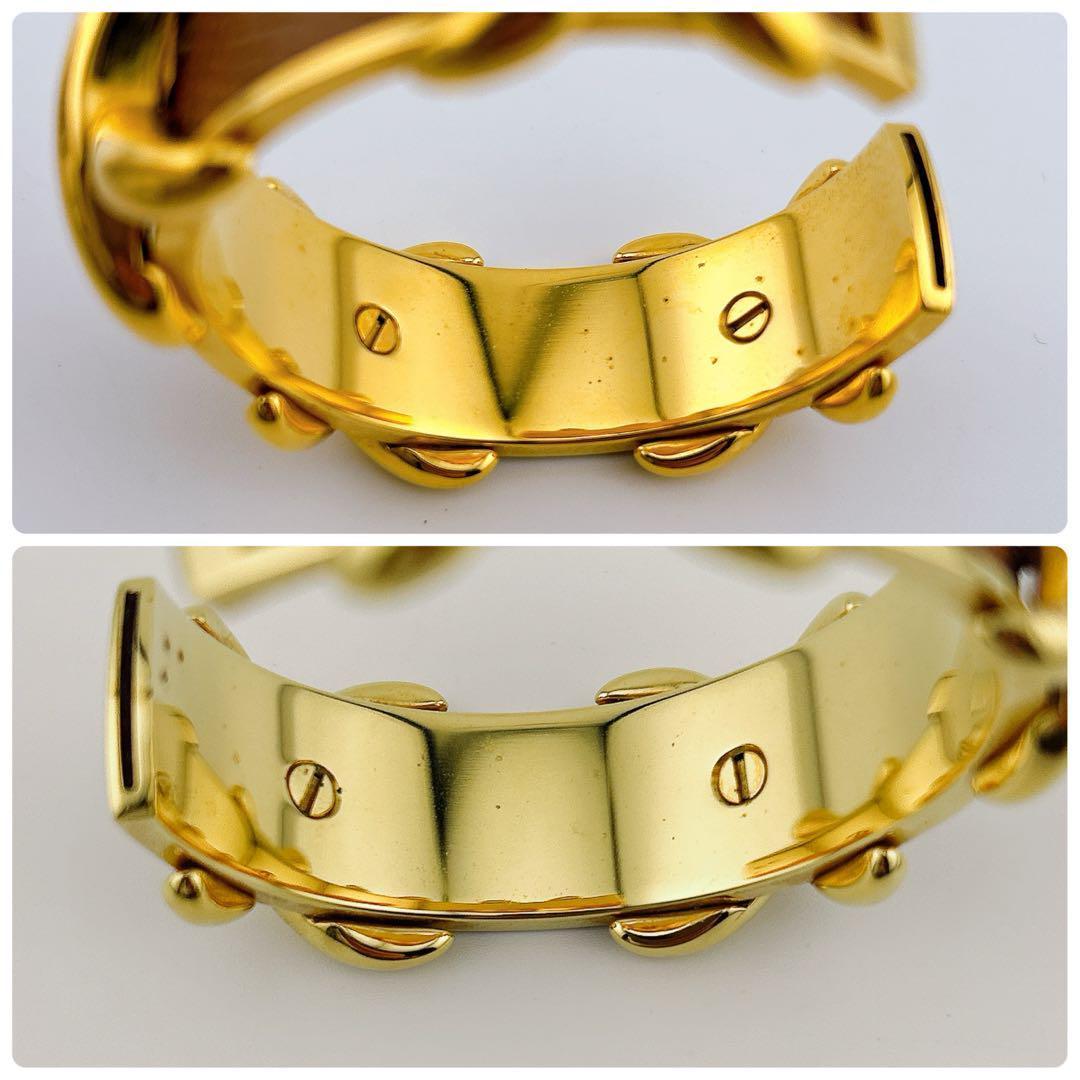 【美品】エルメス クロスモチーフ バングル ブレスレット ゴールド ブラウン