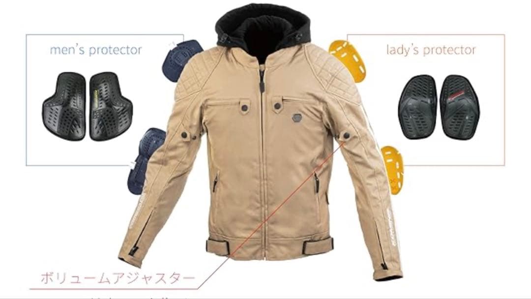 KOMINE フード付きオリーブグリーンバイクジャケット