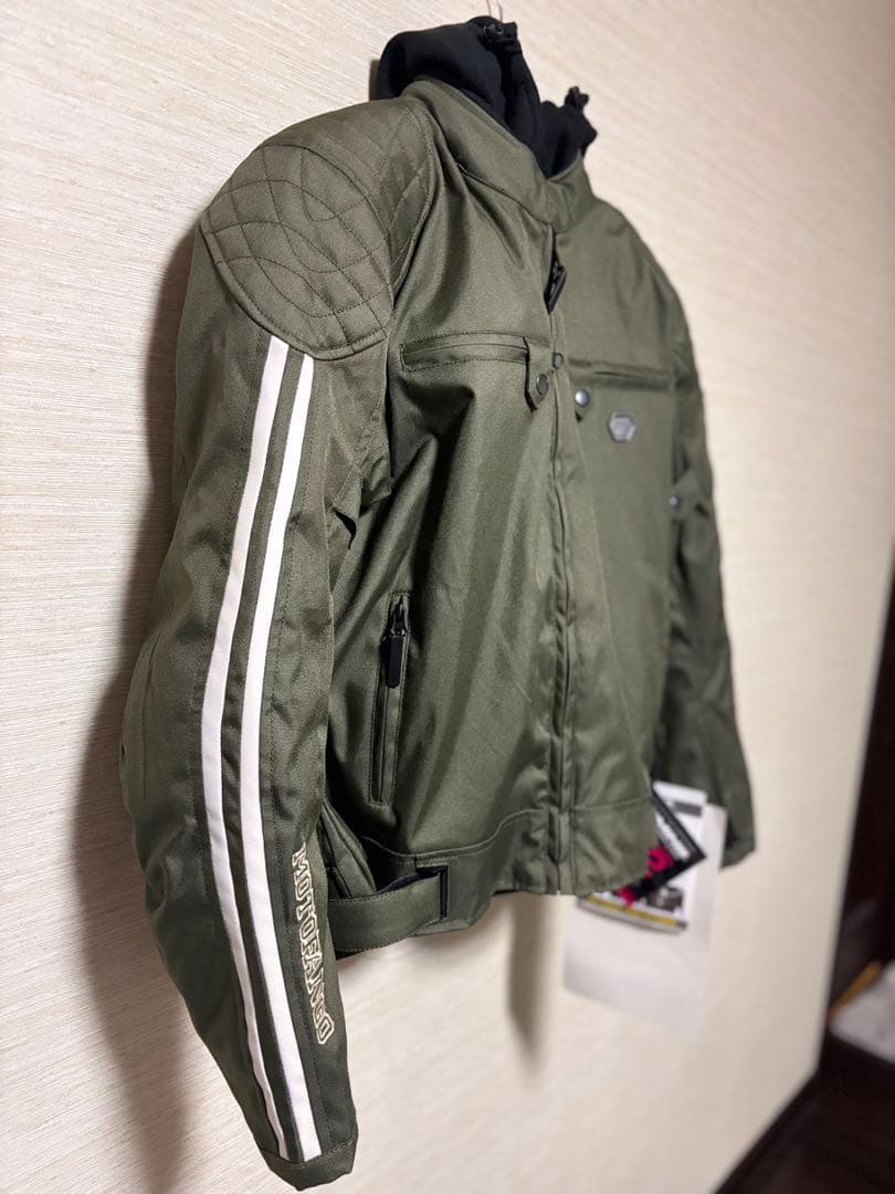 KOMINE フード付きオリーブグリーンバイクジャケット