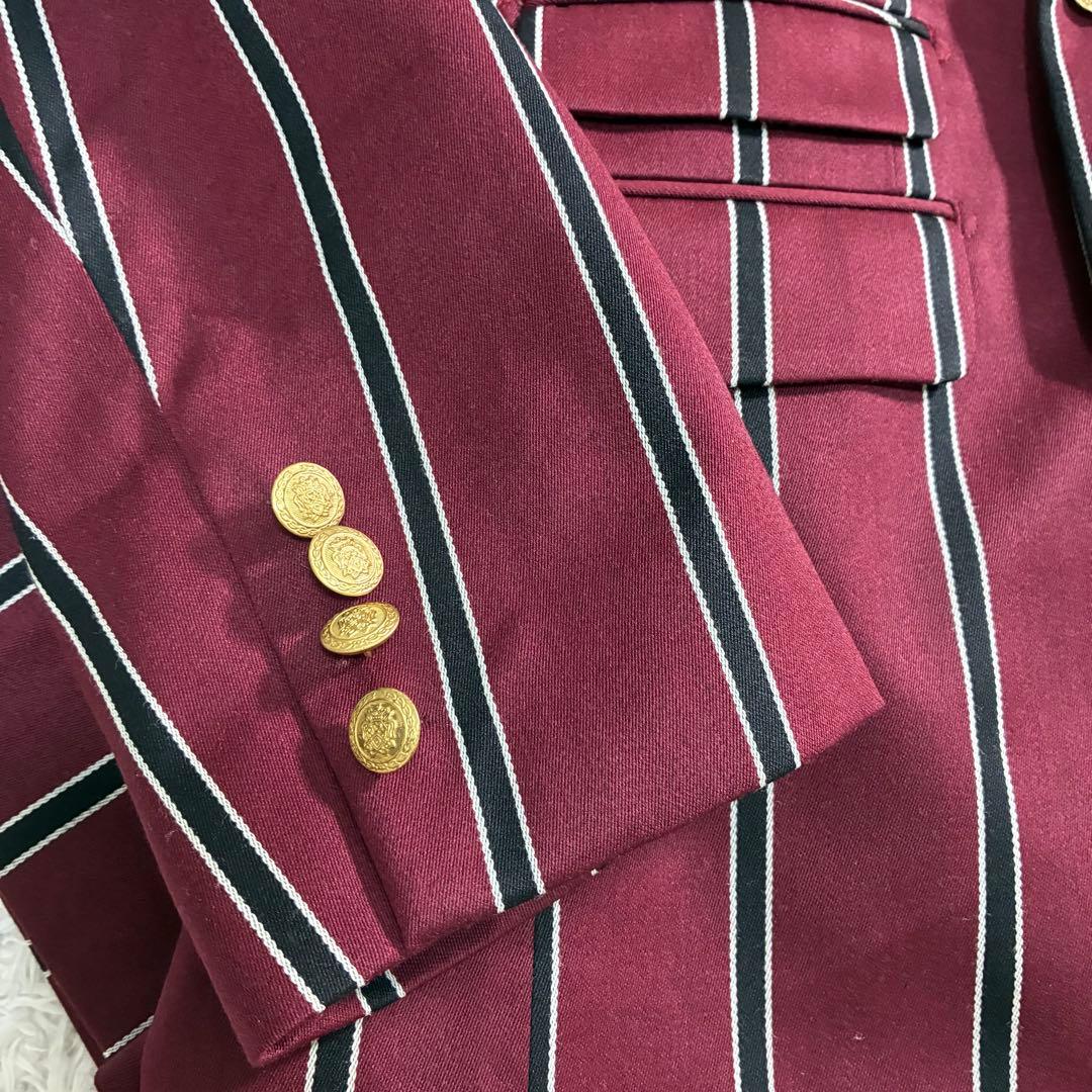 美品 XL相当 ダブルブレスト スーツ ボルドー ストライプ 金ボタン メンズ