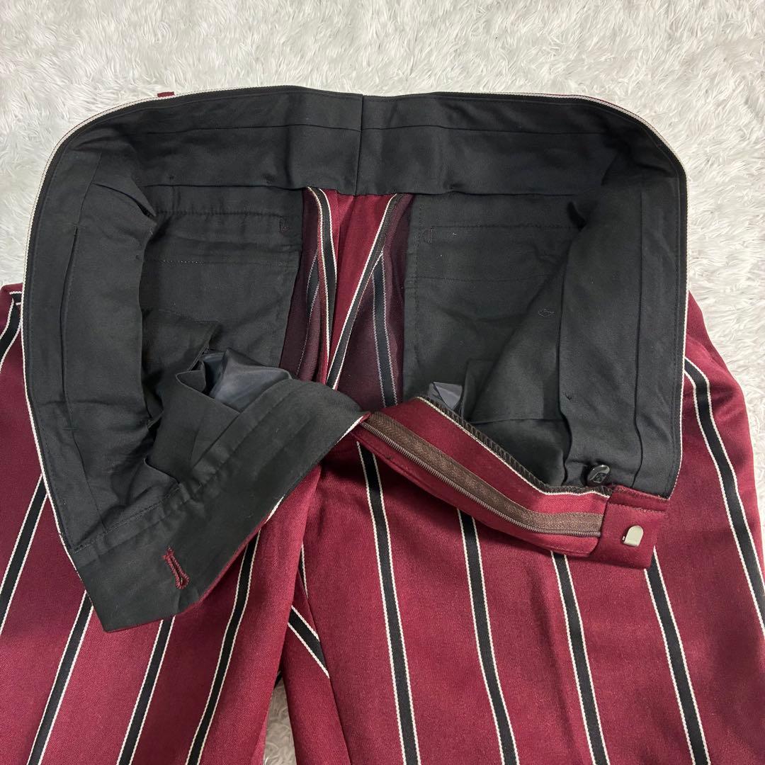 美品 XL相当 ダブルブレスト スーツ ボルドー ストライプ 金ボタン メンズ