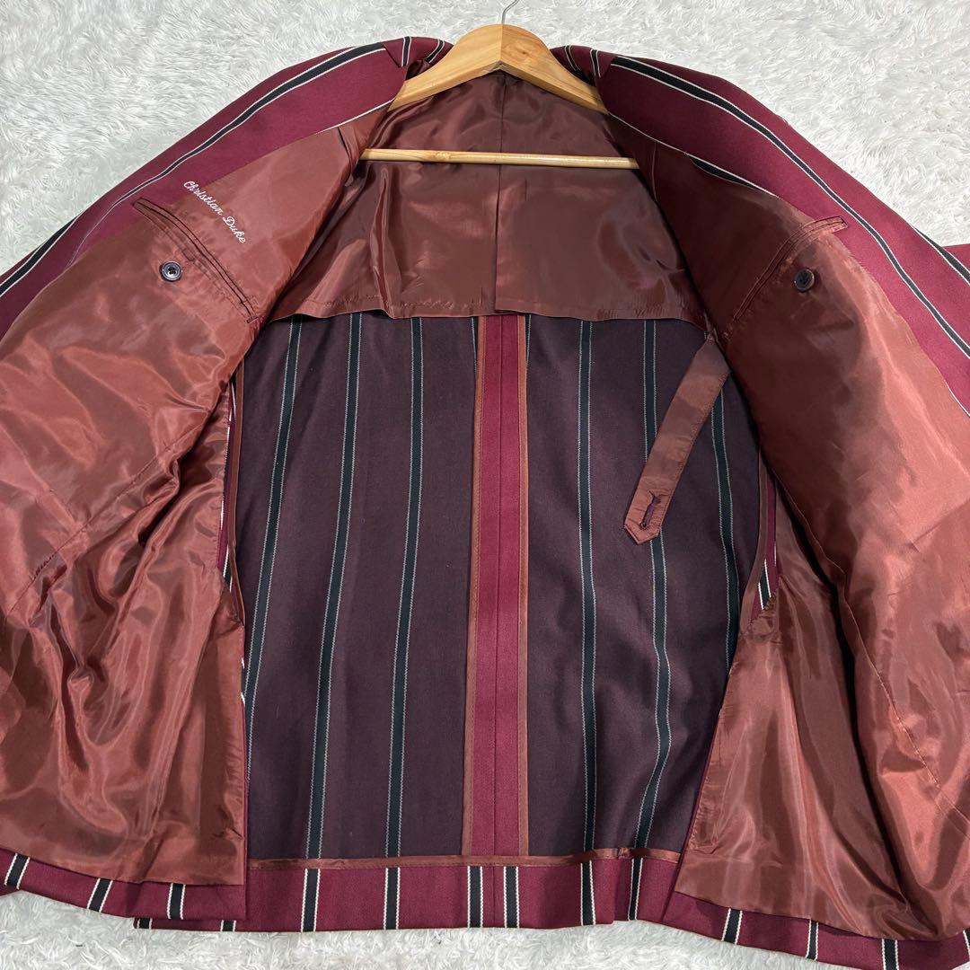 美品 XL相当 ダブルブレスト スーツ ボルドー ストライプ 金ボタン メンズ