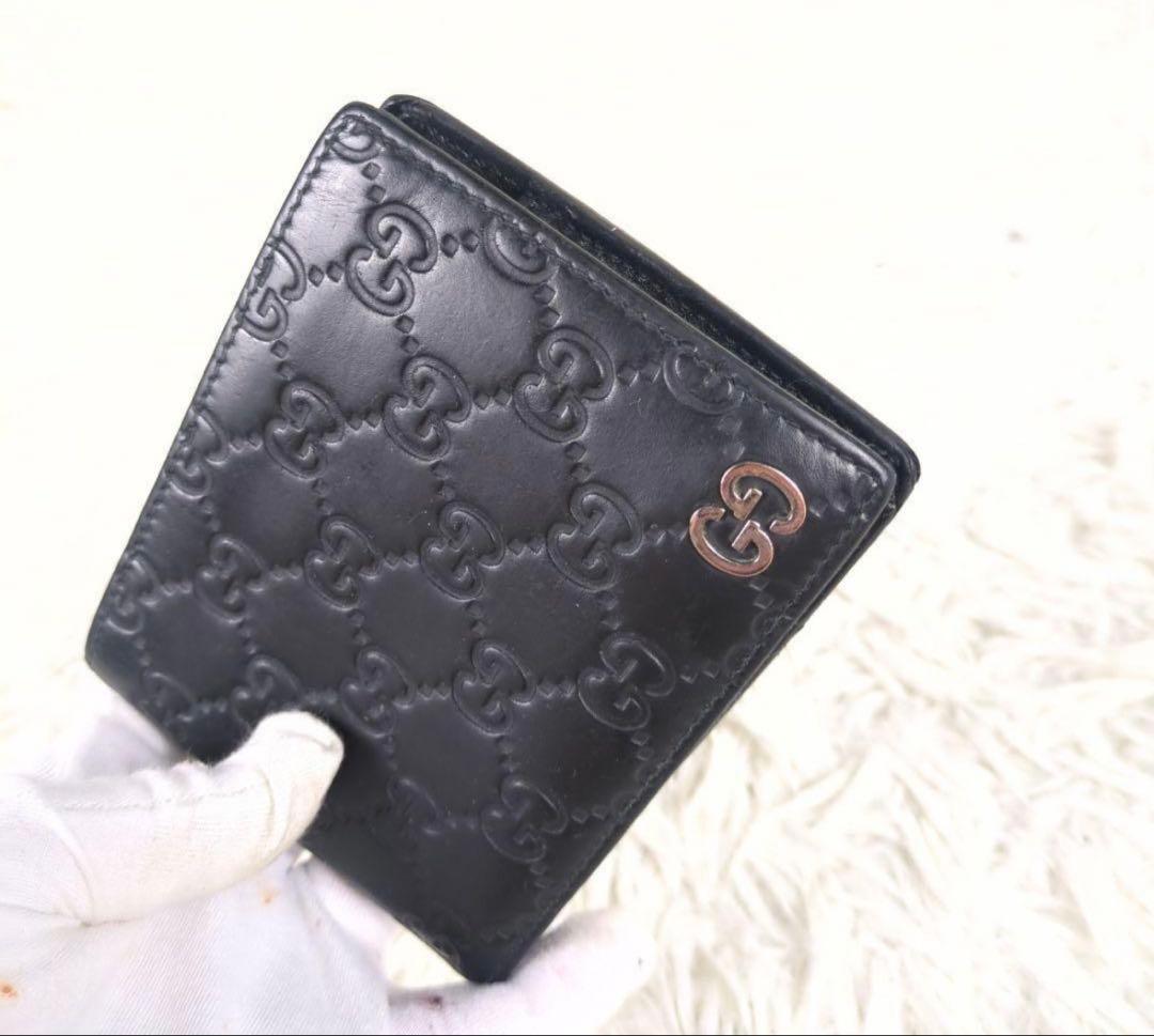 GUCCI ドリアン シマ レザー GGロゴ 二つ折り 財布 小銭ホック訳あり
