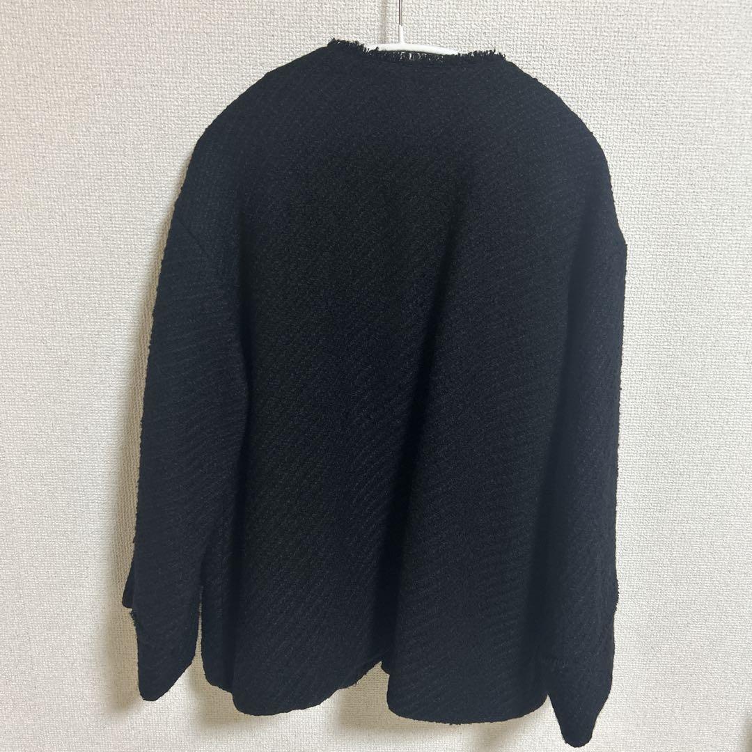 Lounge Dress ノーカラー ツイードジャケット 金ボタン ブラック