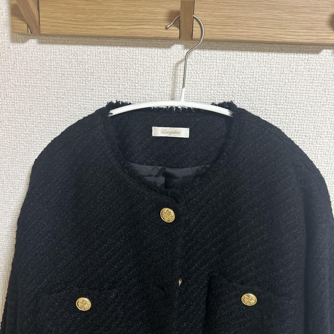Lounge Dress ノーカラー ツイードジャケット 金ボタン ブラック