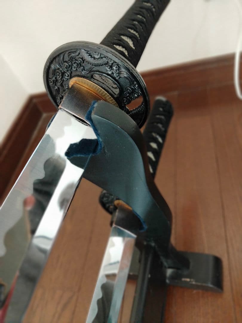 模造刀 上黒石目 龍雲の図 大刀 小刀 セット 刀袋付