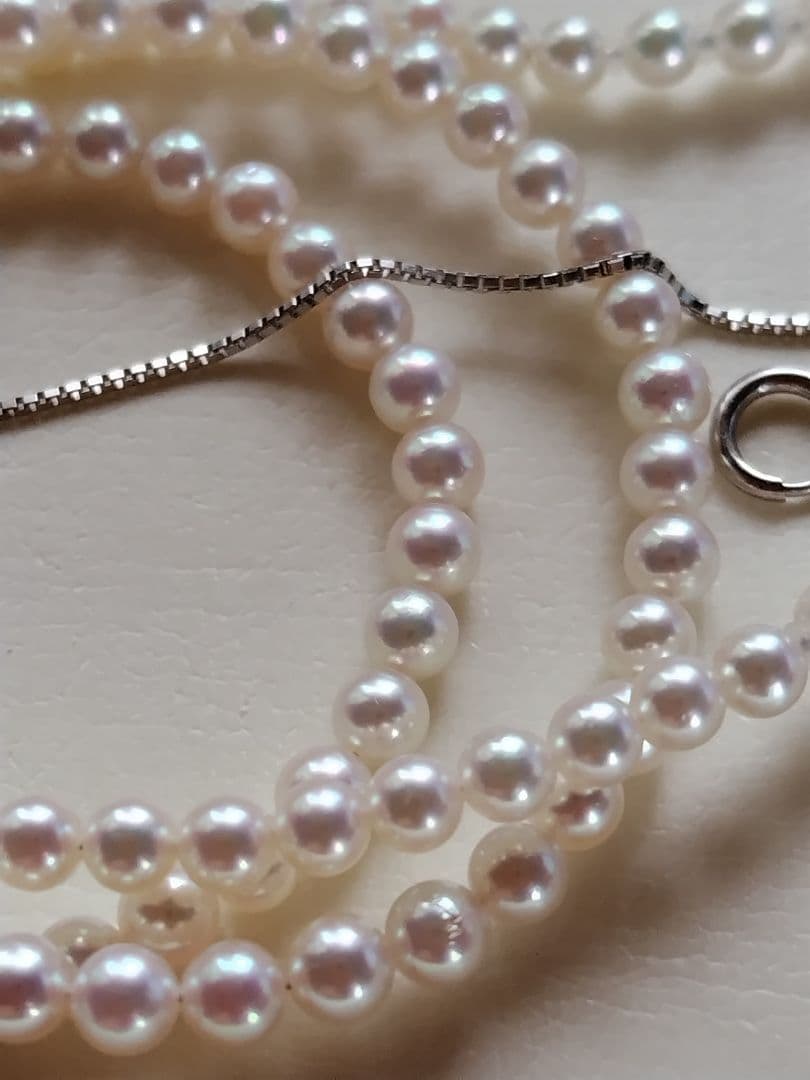 【艶照り最高】K18WG アジャスター付き あこや真珠ベビーパールネックレス