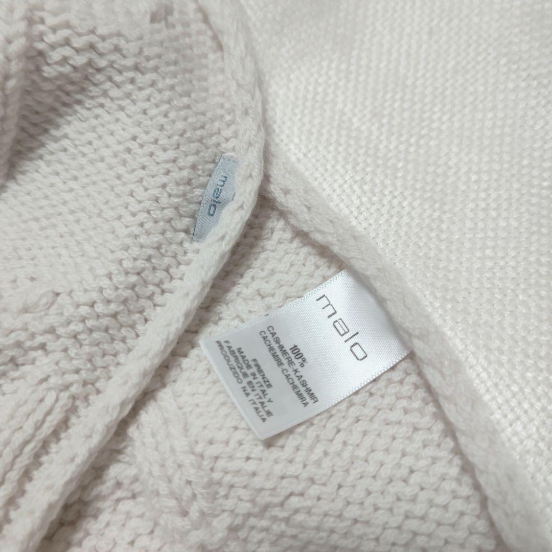 伊製マーロmaloカシミヤ100%ケーブル編みローゲージストールマフラー白