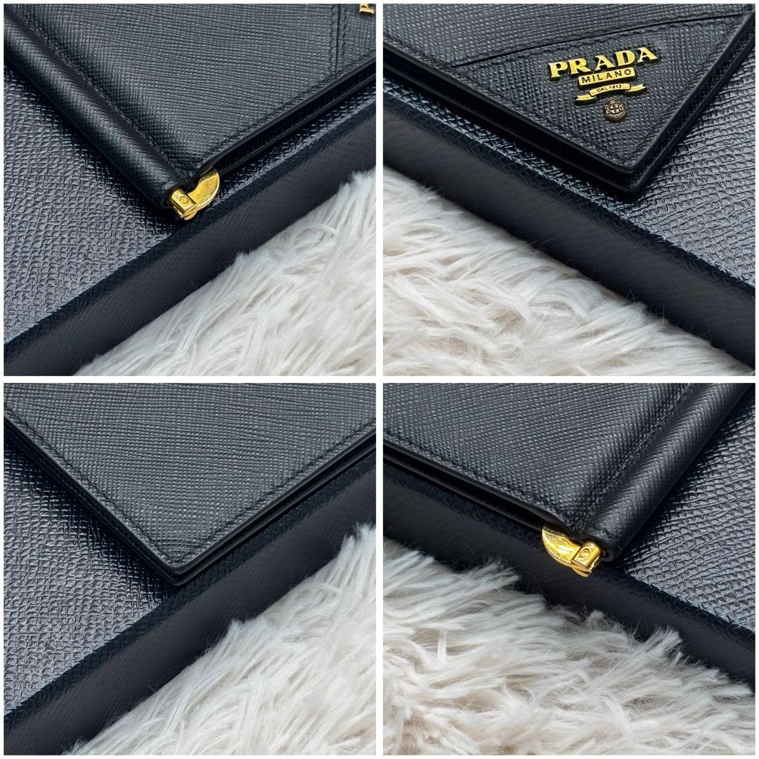 美品✨プラダ マネークリップ サフィアーノ メタルロゴ 折り財布 RFID 黒