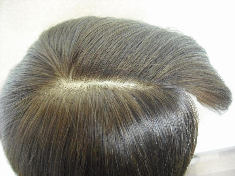 新品 人毛 ウィッグ 幅広人工皮膚付き ブラウン ストレート グラボブMサイズ