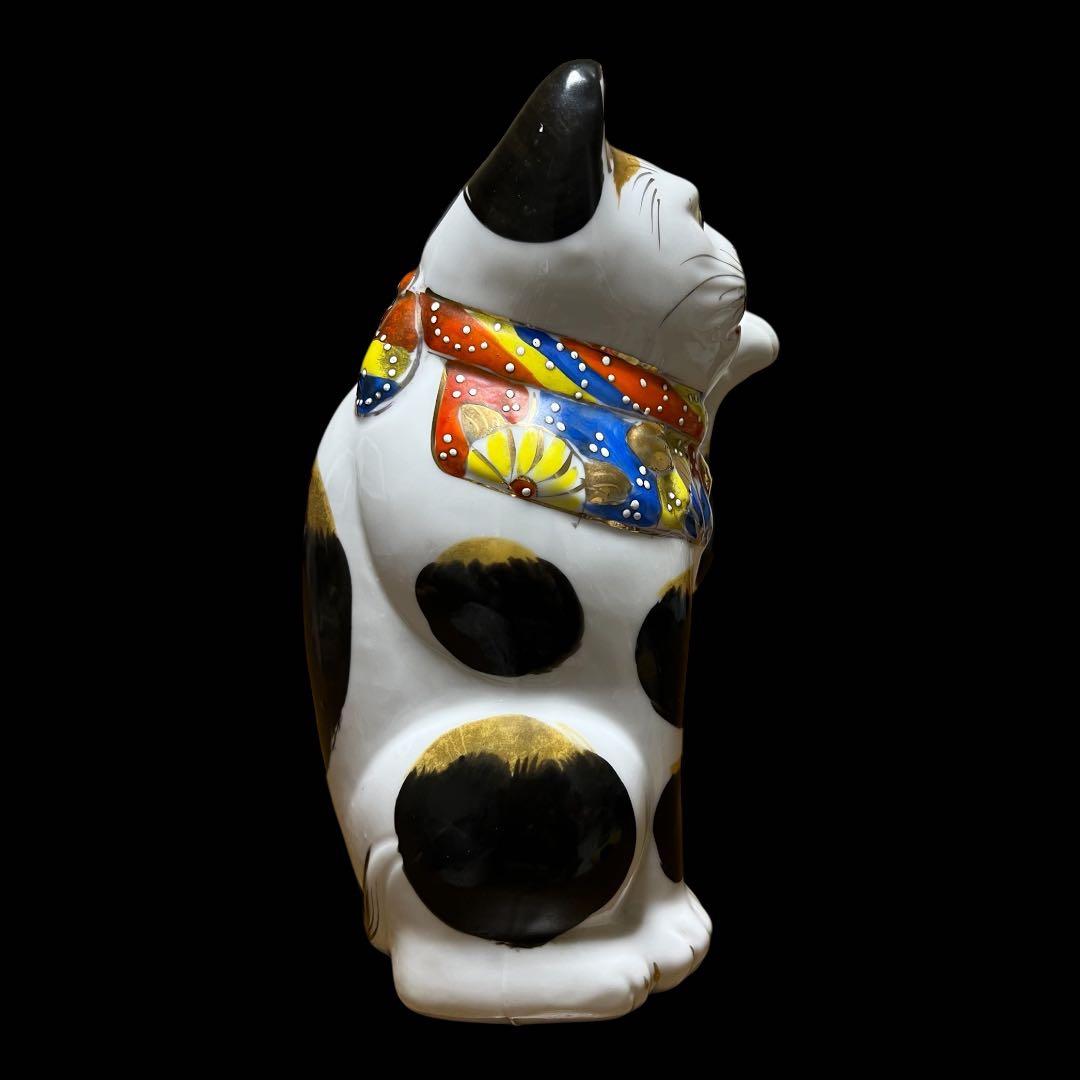 鸛《美品＆希少》明治~大正時代 古瀬戸 色絵 金彩 招き猫BIG 高さ24cm