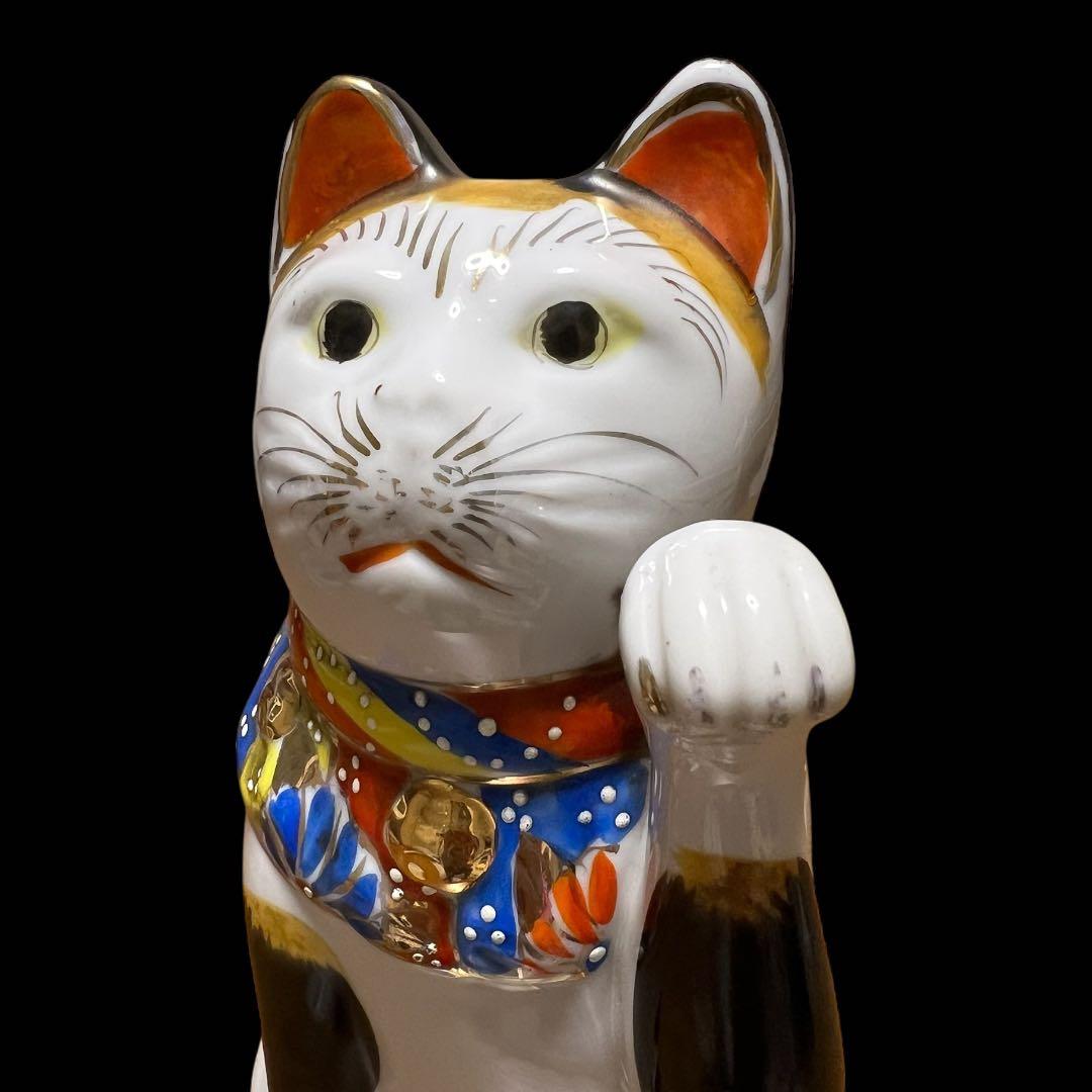 鸛《美品＆希少》明治~大正時代 古瀬戸 色絵 金彩 招き猫BIG 高さ24cm