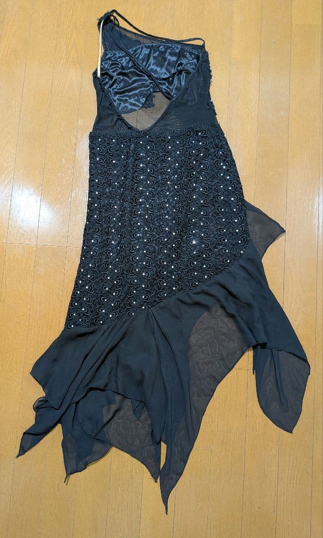 アルゼンチンタンゴ 社交ダンス黒のビーズ刺繍とシフォンワンショルダーダンスドレス