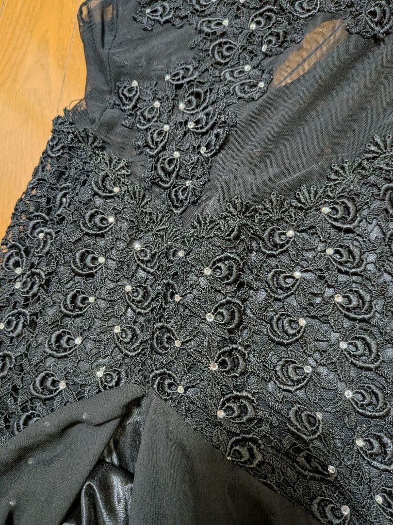 アルゼンチンタンゴ 社交ダンス黒のビーズ刺繍とシフォンワンショルダーダンスドレス