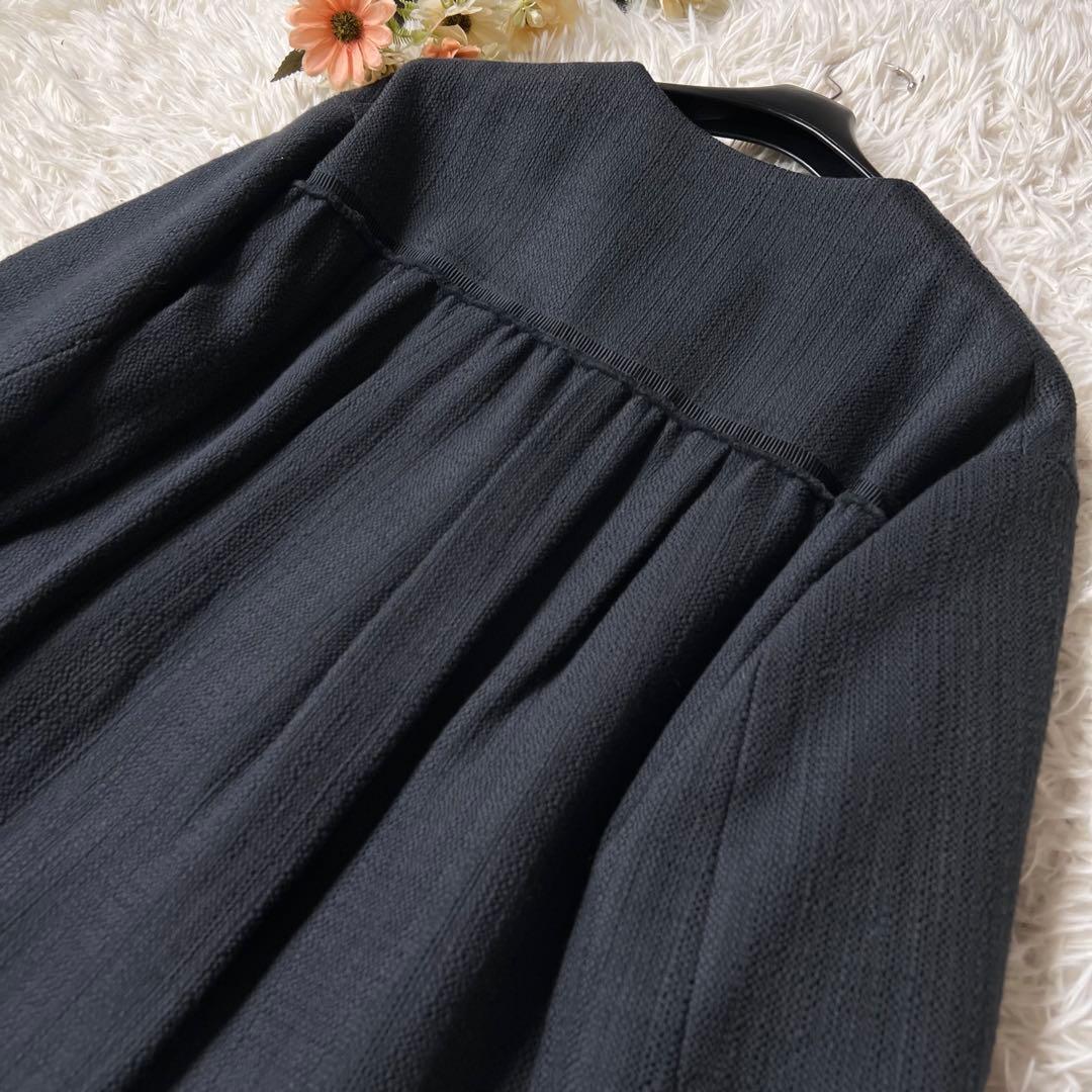 Drawer ドゥロワー ツイード フリンジ ノーカラー ジャケット ネイビー