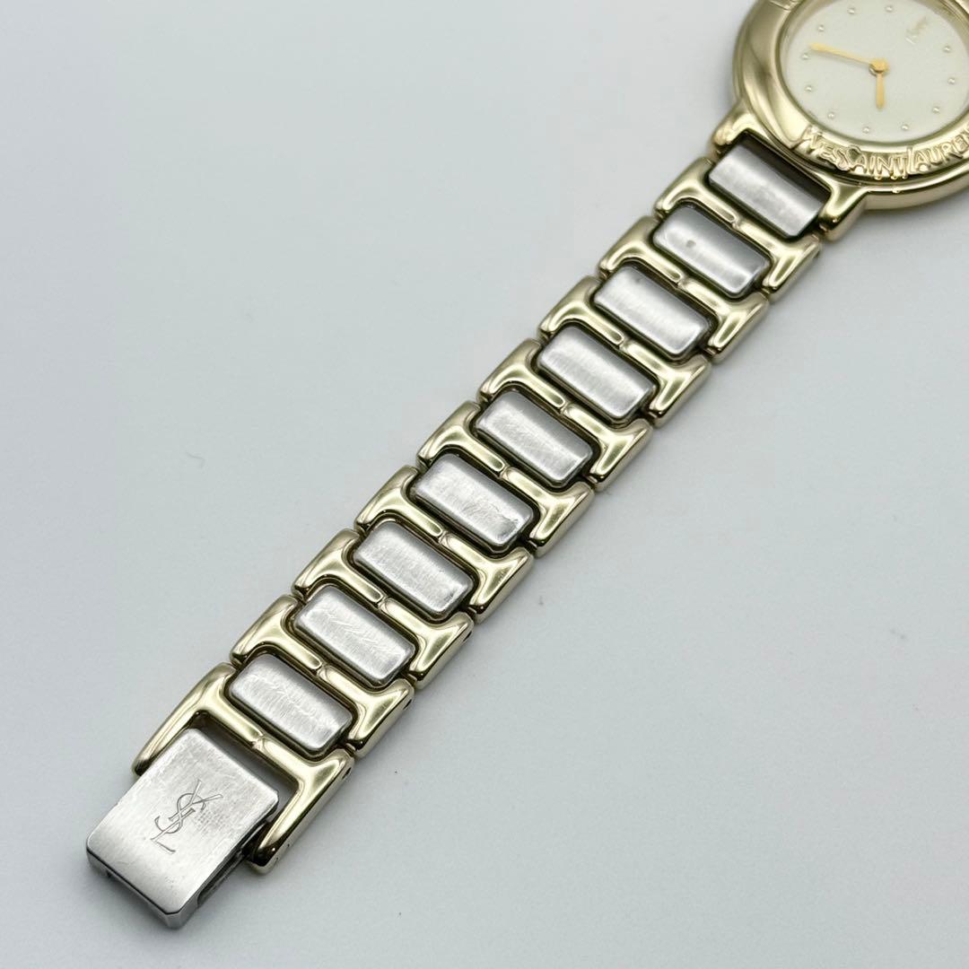 ✨新品電池・稼働✨サンローラン 腕時計 クォーツ ラウンド コンビ 白文字盤