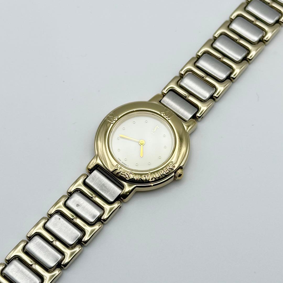 ✨新品電池・稼働✨サンローラン 腕時計 クォーツ ラウンド コンビ 白文字盤