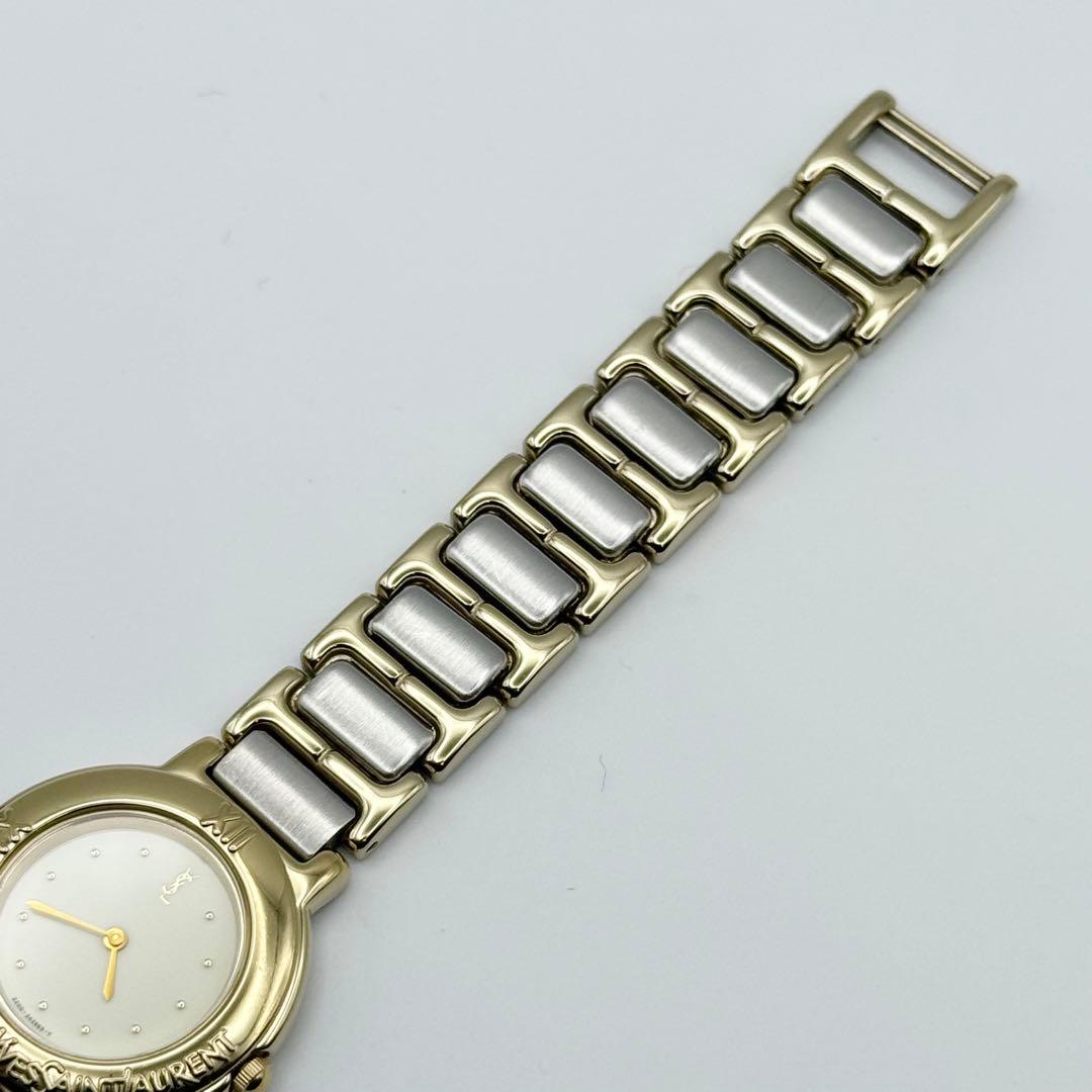 ✨新品電池・稼働✨サンローラン 腕時計 クォーツ ラウンド コンビ 白文字盤