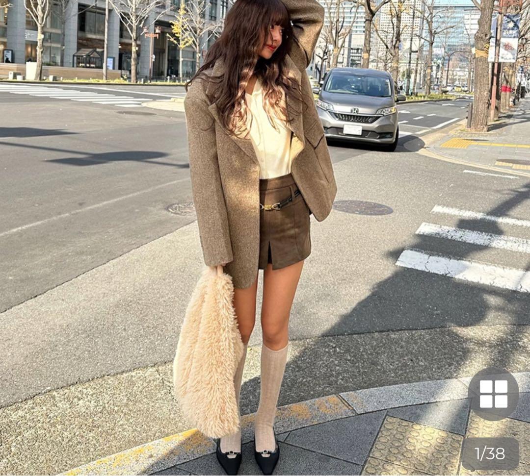 りえブラウン ダブルブレスト チェスターコート nugu uloi