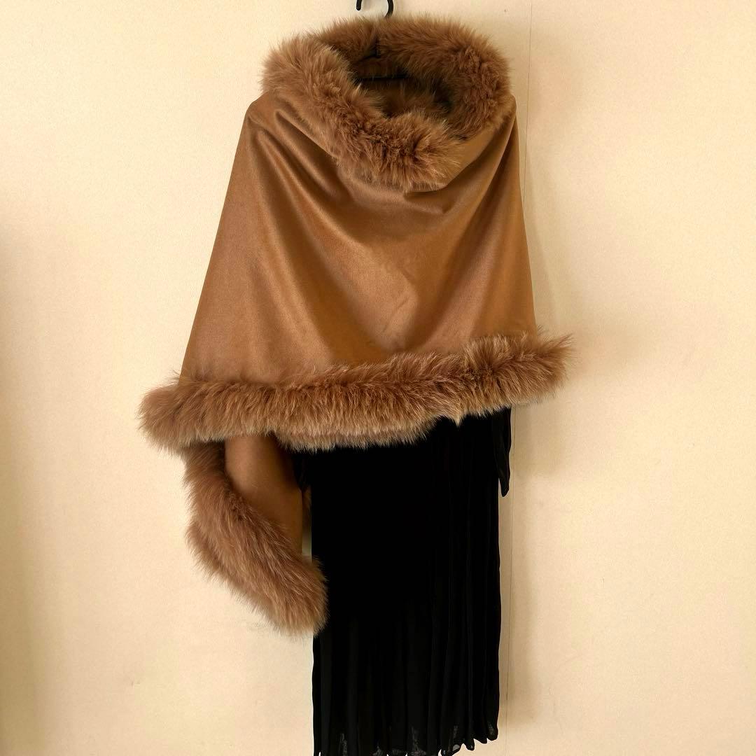 SAGA FURS サガ毛皮・ピュアカシミヤ＆フォックス毛皮大ショールコート新品