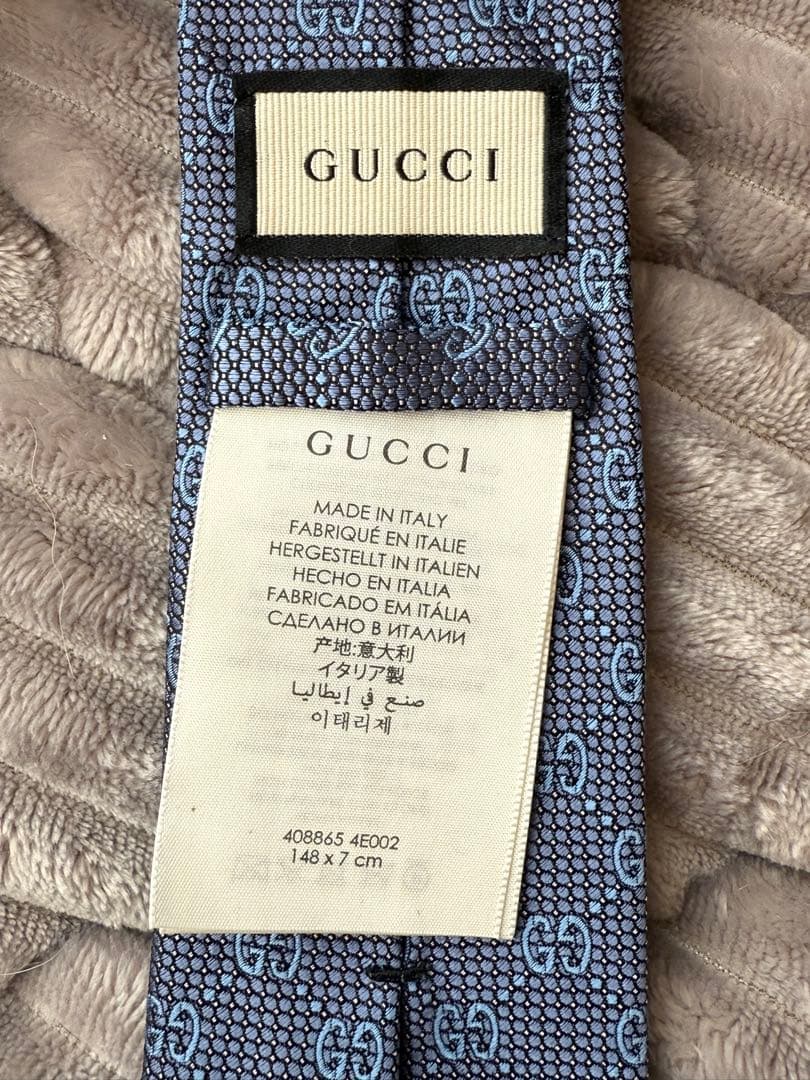 【美品・未使用】GUCCI シルク ネクタイ GGパターン　Bee ブルー