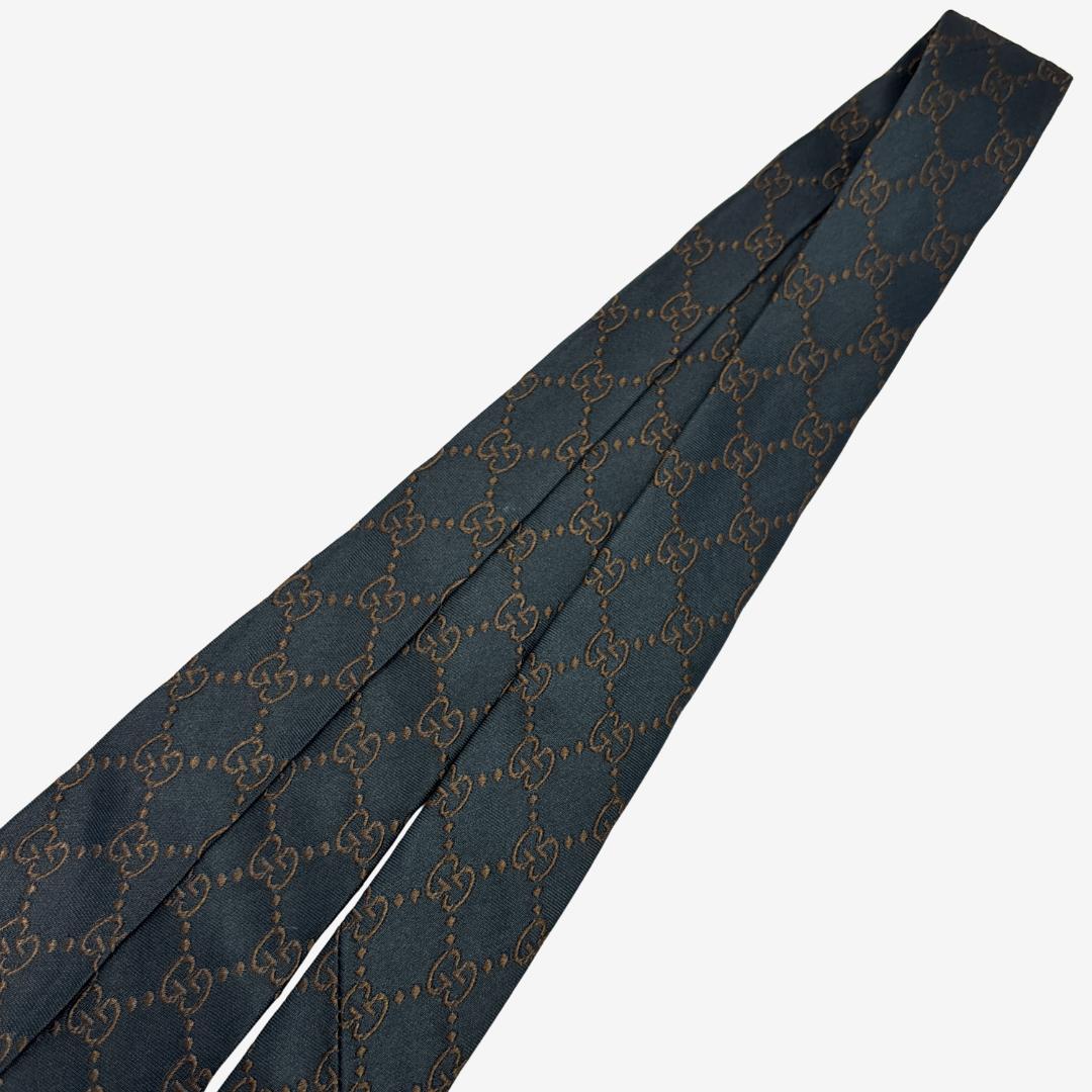 KOBAMI様GUCCI シルクネクタイ GG柄 ダークネイビー×ブラウン
