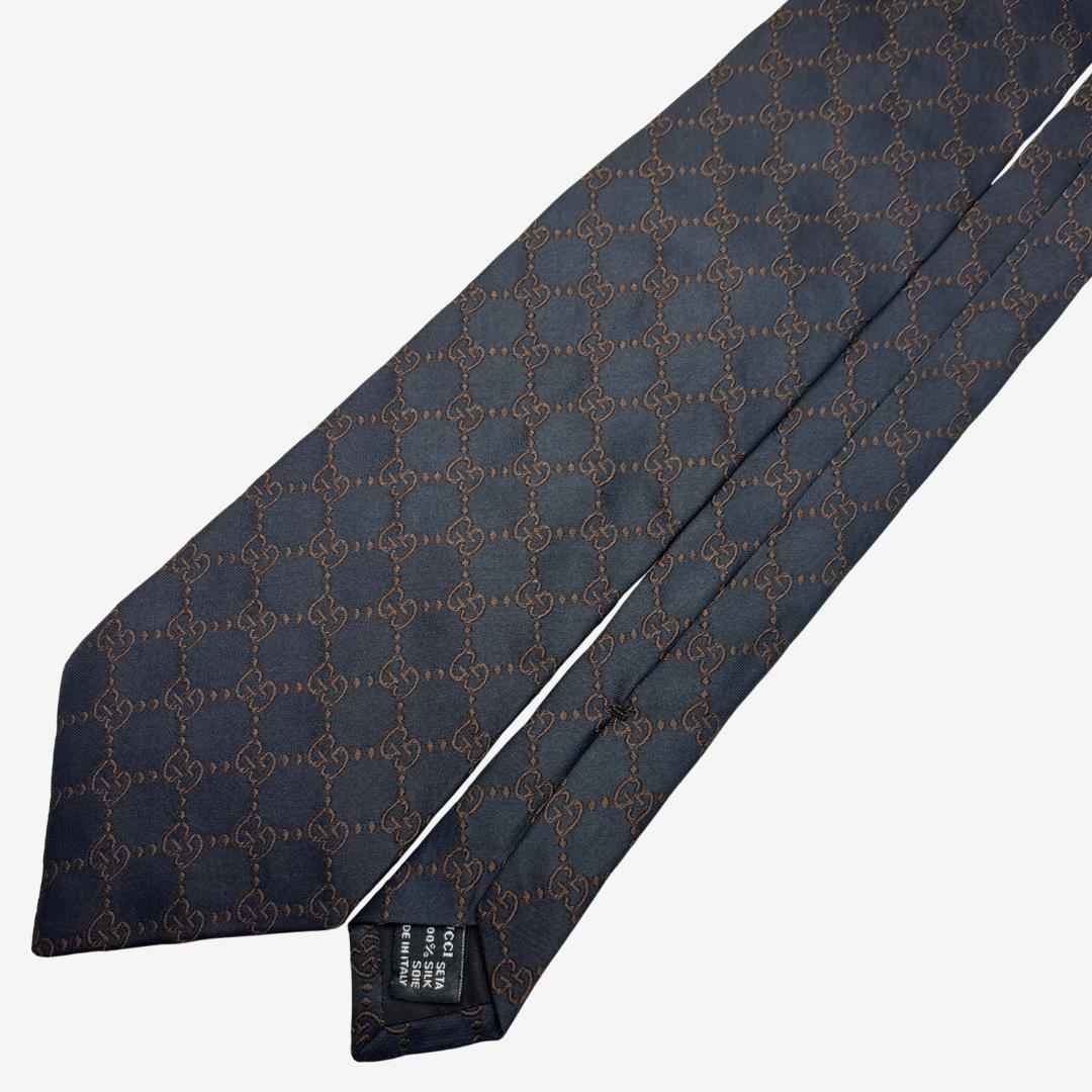 KOBAMI様GUCCI シルクネクタイ GG柄 ダークネイビー×ブラウン