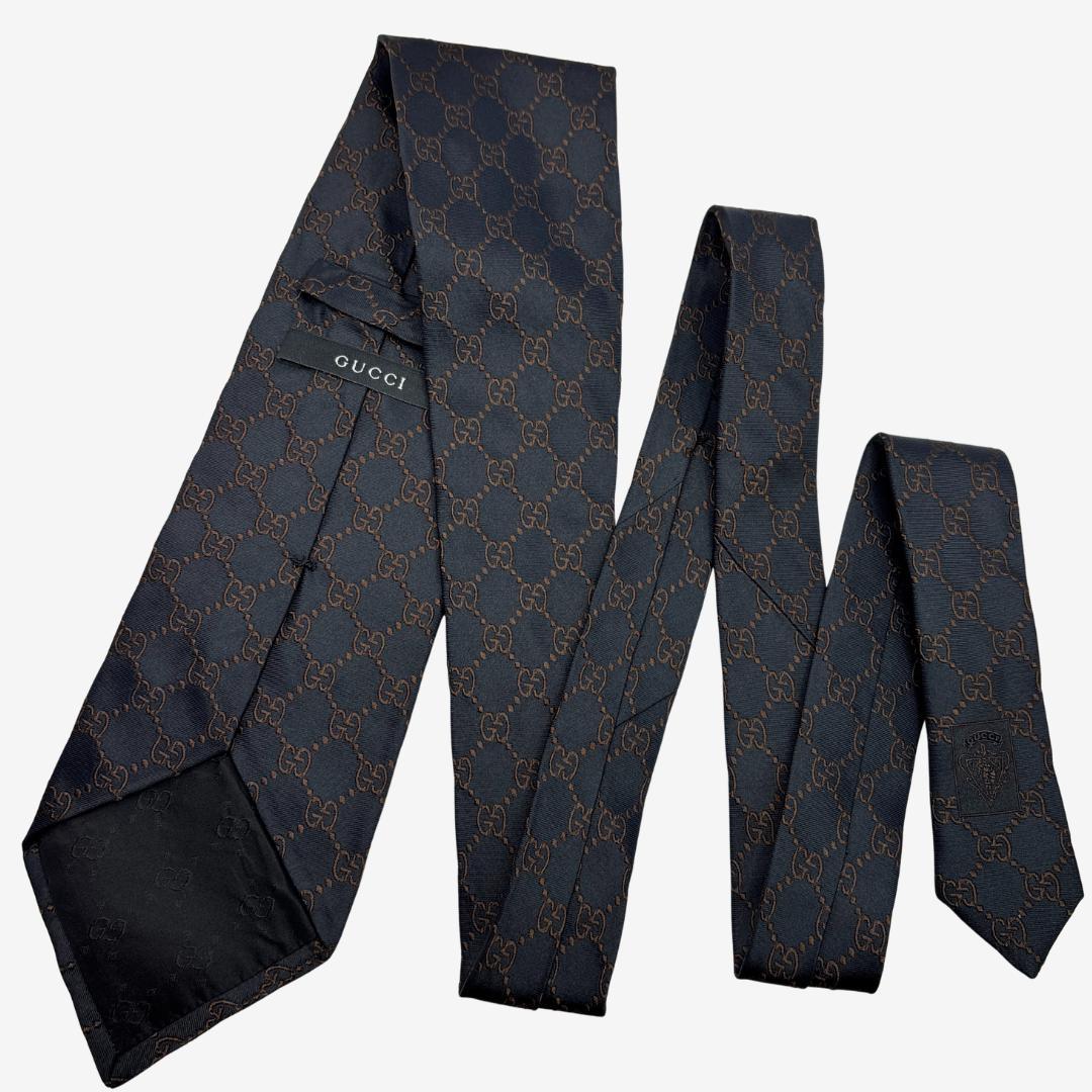 KOBAMI様GUCCI シルクネクタイ GG柄 ダークネイビー×ブラウン
