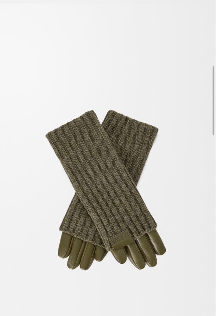 LOEWE ニットとレザー手袋 ブラック